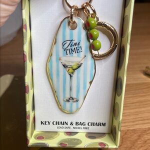 Tini Time Striped Key Chain & Bag Charm - Blue and Green